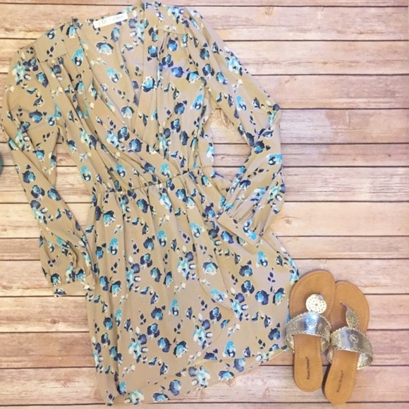 Floral dress | Taupe/Blue | Size M | Tan & Blue - Picture 3 of 13